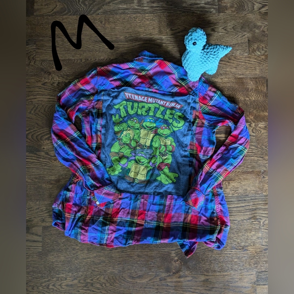 Upcycled Flannel - Ninja Turtles - Medium